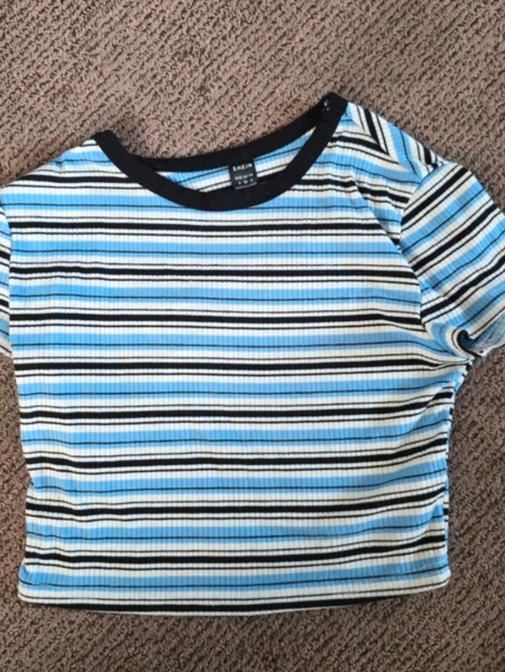 SHEIN Blue, Black & White Striped Short Sleeve Tee